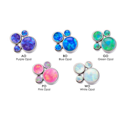 Titanium Internally Threaded 4-Bezel Set Synthetic Opal Cluster Tops