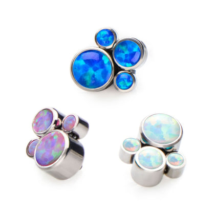 Titanium Internally Threaded 4-Bezel Set Synthetic Opal Cluster Tops