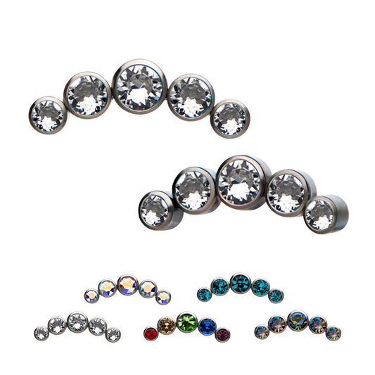 Titanium 5-Bezel Set Swarovski Crystal Threaded Tops