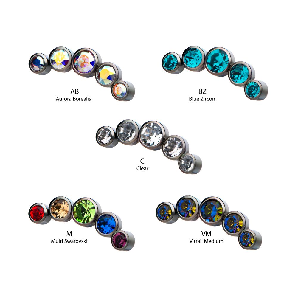 Titanium 5-Bezel Set Swarovski Crystal Threaded Tops