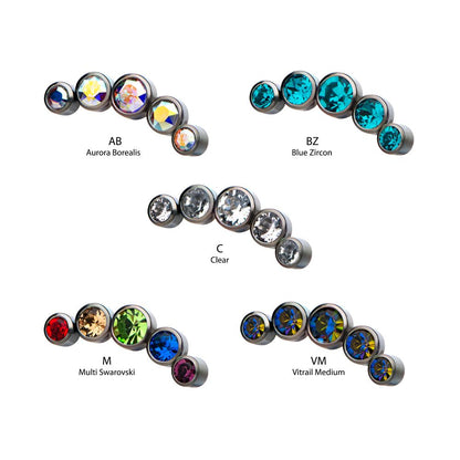Titanium 5-Bezel Set Swarovski Crystal Threaded Tops