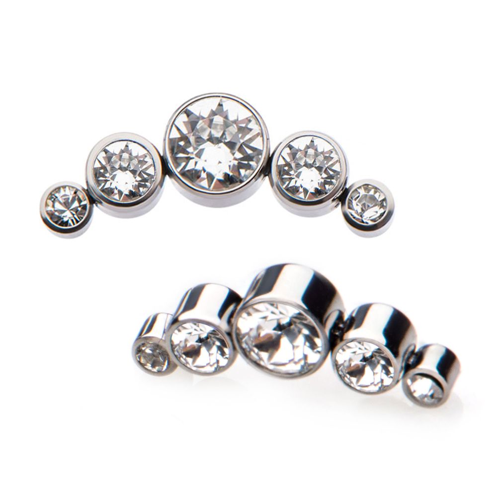 Titanium Internally Threaded 5-Bezel Set Swarovski Crystal Cluster Tops