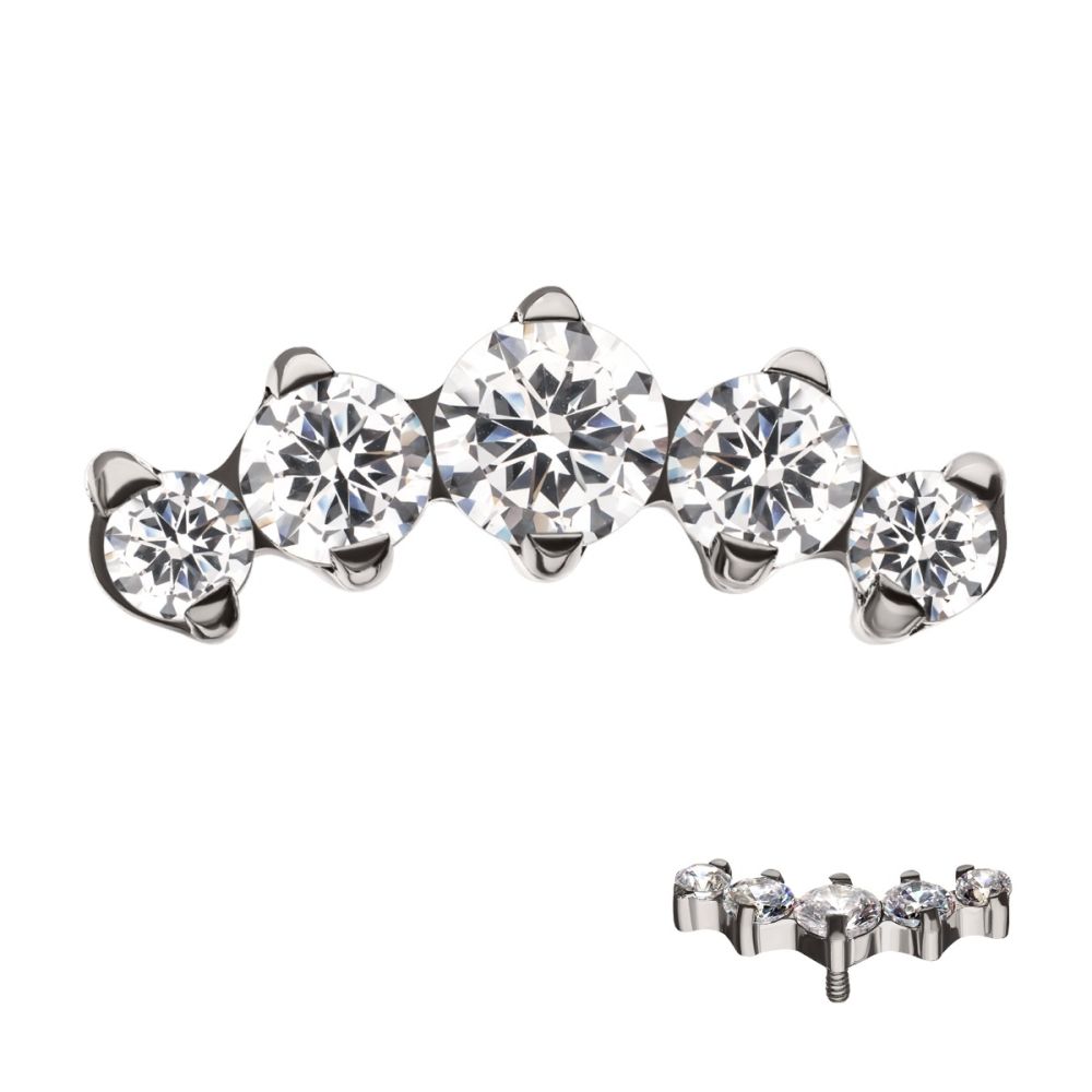 Titanium Internally Threaded 5-Prong Set CZ/Swarovski Crystal Cluster Tops