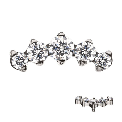 Titanium Internally Threaded 5-Prong Set CZ/Swarovski Crystal Cluster Tops
