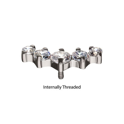 Titanium Internally Threaded 5-Prong Set CZ/Swarovski Crystal Cluster Tops