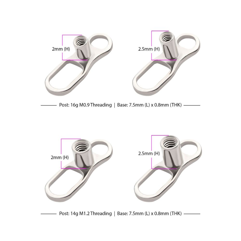 Titanium Internally Threaded with 2 Hole Dermal Anchor Base with 14g Threading