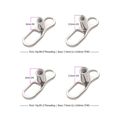 Titanium Internally Threaded with 2 Hole Dermal Anchor Base with 14g Threading