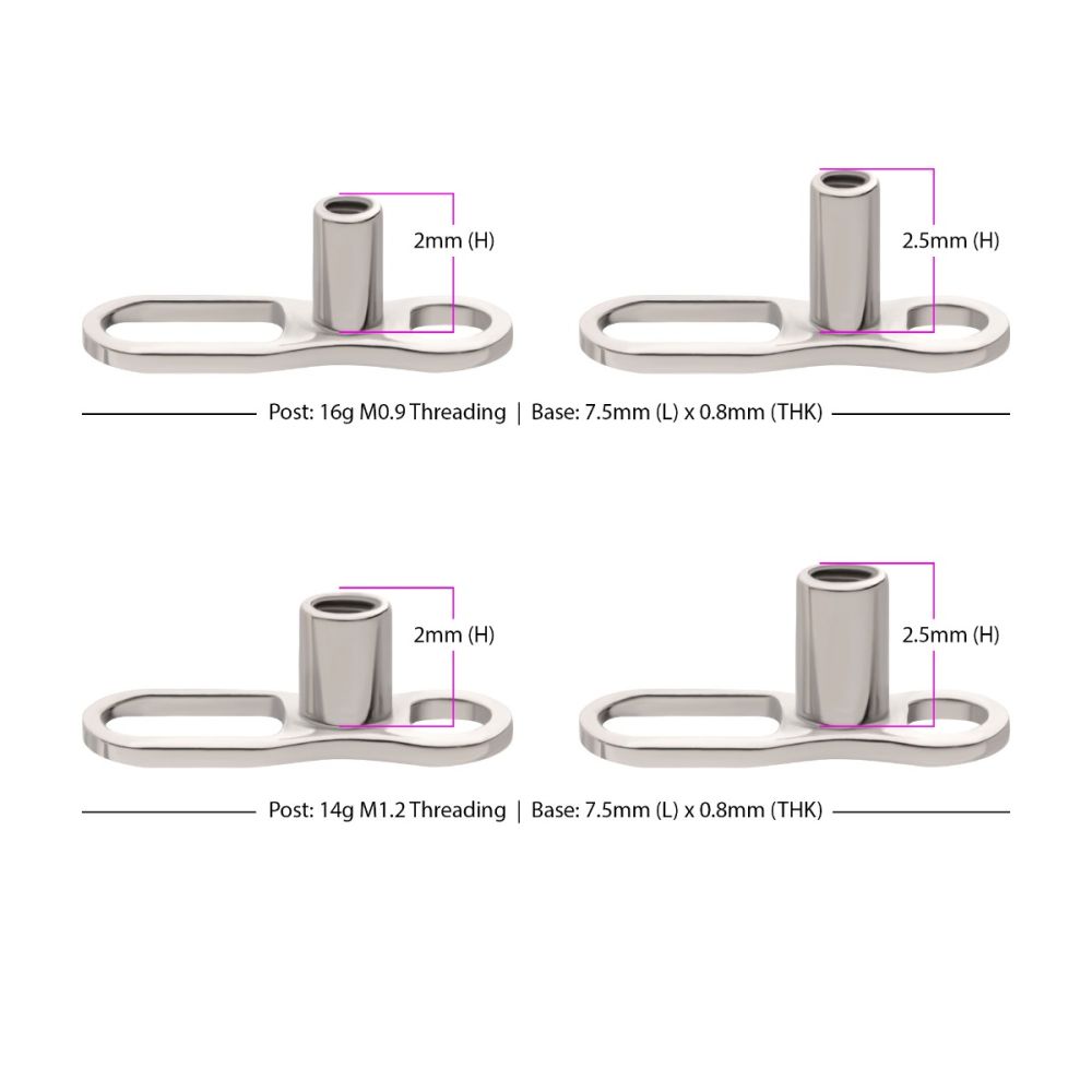 Titanium Internally Threaded with 2 Hole Dermal Anchor Base with 14g Threading