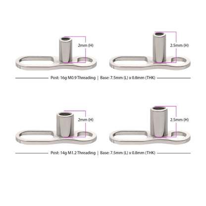 Titanium Internally Threaded with 2 Hole Dermal Anchor Base with 14g Threading