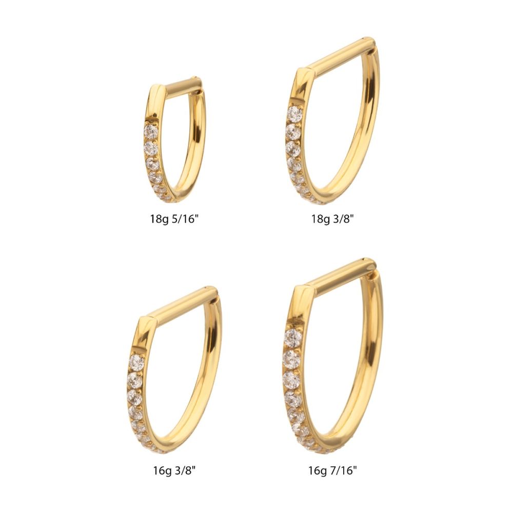 24Kt Gold PVD Titanium D-Ring Clicker with CNC Set Clear CZ Gem