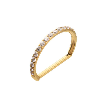 24Kt Gold PVD Titanium D-Ring Clicker with CNC Set Clear CZ Gem
