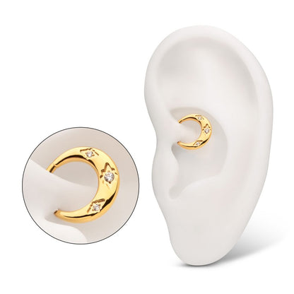 24Kt Gold PVD Titanium Triple Etched Design with Prong Set Gem Sleek Dome Septum Front Facing Hinged Segment Clicker