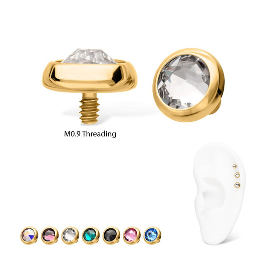 16g 24Kt Gold PVD Titanium Internally Threaded Low Profile Bezel Set Swarovski Crystal Dermal Top