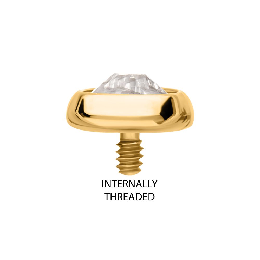 16g 24Kt Gold PVD Titanium Internally Threaded Low Profile Bezel Set Swarovski Crystal Dermal Top