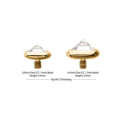 24Kt Gold PVD Titanium Internally Threaded Low Profile Bezel Set Gem Top