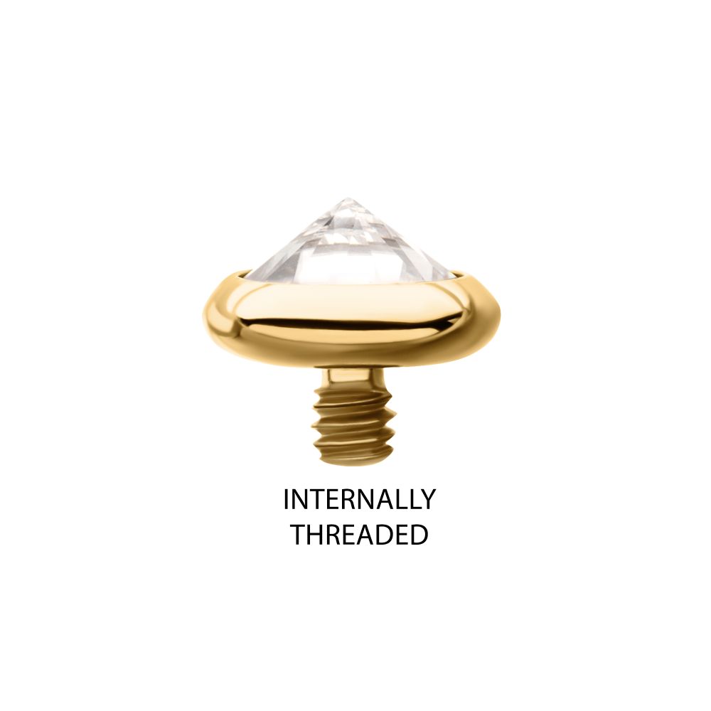 24Kt Gold PVD Titanium Internally Threaded Low Profile Bezel Set Gem Top