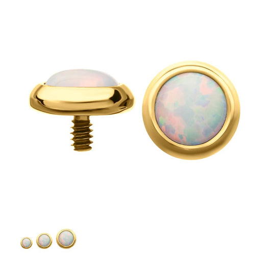 24Kt Gold PVD Titanium Internally Threaded Low Profile Bezel Set Synthetic Opal Dermal Top
