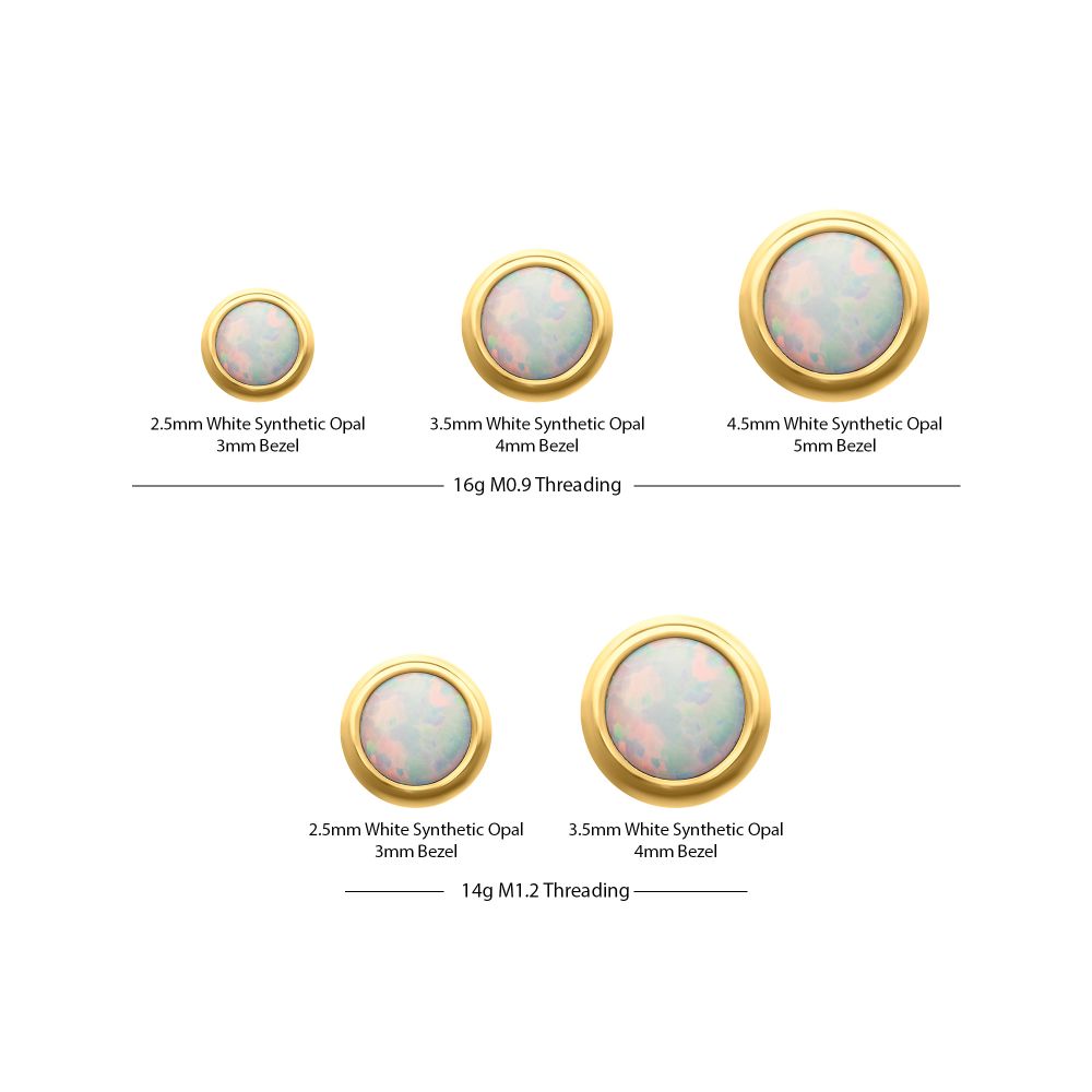 24Kt Gold PVD Titanium Internally Threaded Low Profile Bezel Set Synthetic Opal Dermal Top