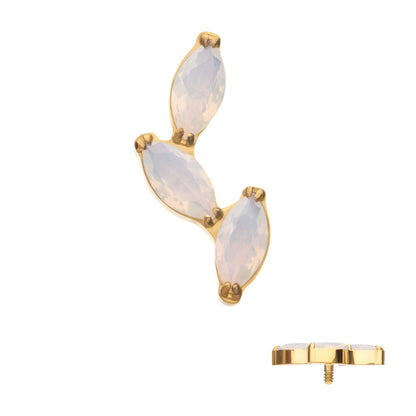 24Kt Gold PVD Titanium Internally Threaded Vine Shape Top with 3-Tier Full Opalite Marquise