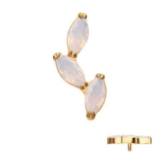24Kt Gold PVD Titanium Internally Threaded Vine Shape Top with 3-Tier Full Opalite Marquise