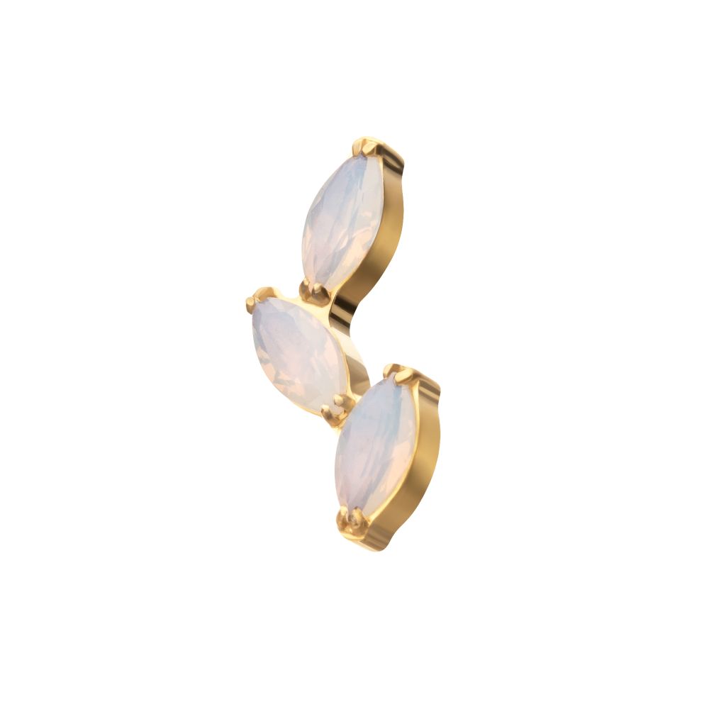 24Kt Gold PVD Titanium Internally Threaded Vine Shape Top with 3-Tier Full Opalite Marquise