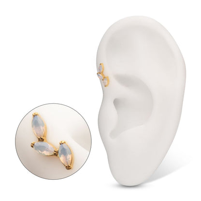 24Kt Gold PVD Titanium Internally Threaded Vine Shape Top with 3-Tier Full Opalite Marquise