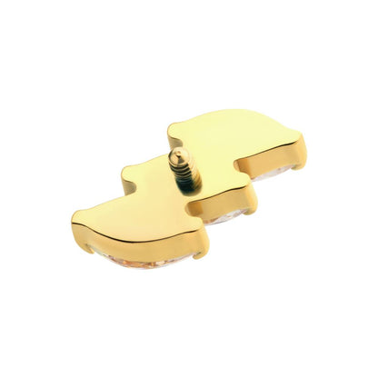 24Kt Gold PVD Titanium Internally Threaded Prong Set Marquise CZ Diagonal 3-Cluster Top