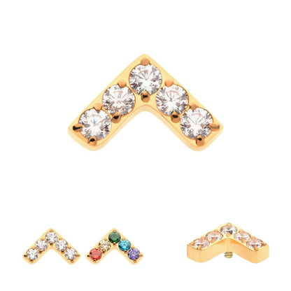 24Kt Gold PVD Titanium Internally Threaded Prong Set  5 Round CZ Chevron Shape Top