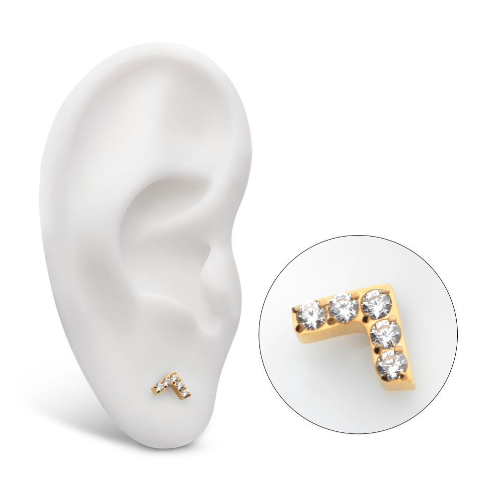 24Kt Gold PVD Titanium Internally Threaded Prong Set  5 Round CZ Chevron Shape Top