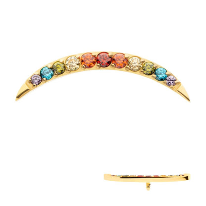 24Kt Gold PVD Titanium Internally Threaded Multicolor CZ Curved Bar Top