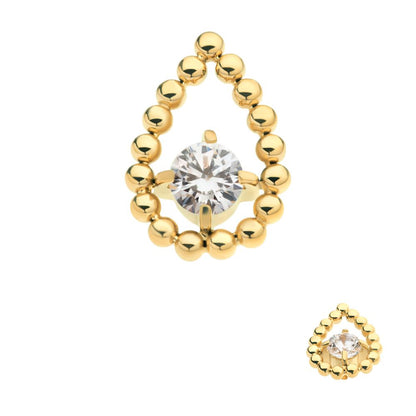 24Kt Gold PVD Titanium Internally Threaded Hollow Teardrop Shape Beads with Prong Set CZ Top