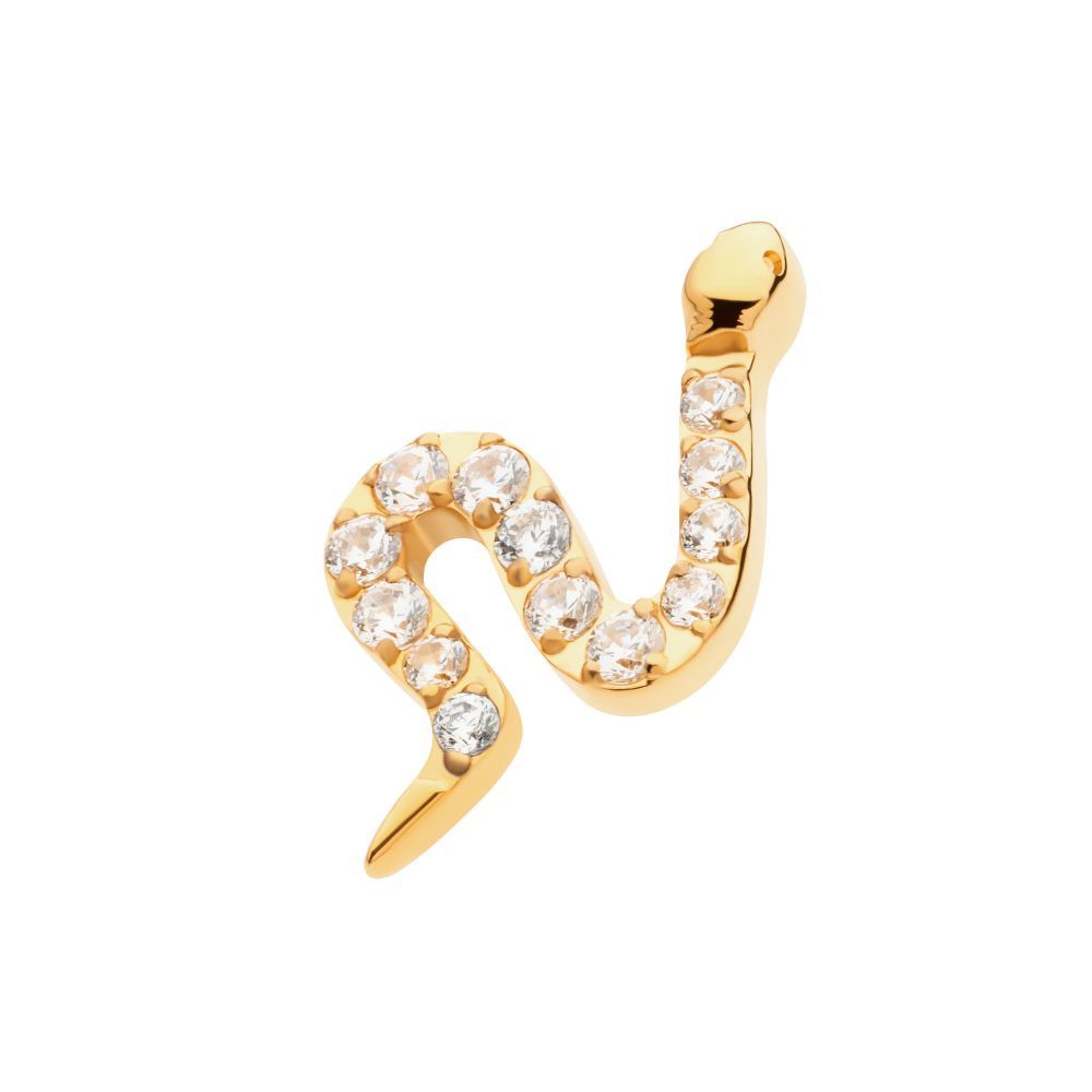 24Kt Gold PVD Titanium Internally Threaded Pave Set 13 Clear CZ Snake Top