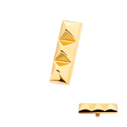 24Kt Gold PVD Titanium Internally Threaded 3 Pyramid Stud Top