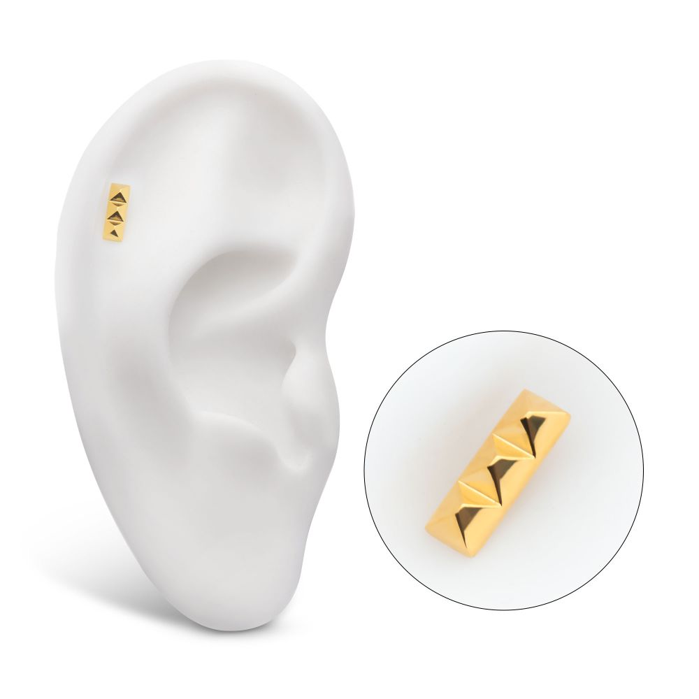 24Kt Gold PVD Titanium Internally Threaded 3 Pyramid Stud Top
