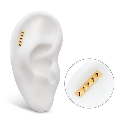 24Kt Gold PVD Titanium Internally Threaded 5 Pyramid Stud Top