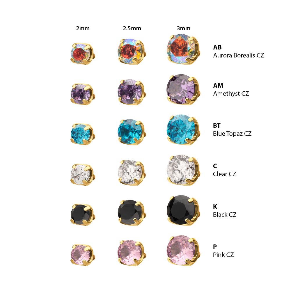 24Kt Gold PVD Titanium Internally Threaded Flat Base Low Profile 4 Prong Round Gem Top