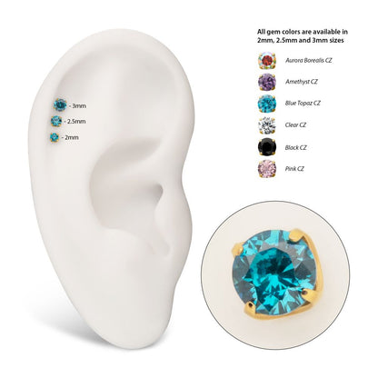 24Kt Gold PVD Titanium Internally Threaded Flat Base Low Profile 4 Prong Round Gem Top