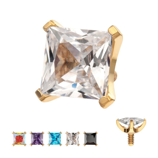 24Kt Gold PVD Titanium Internally Threaded 4 Prong Princess Cut Gem Top