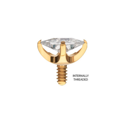 24Kt Gold PVD Titanium Internally Threaded 4 Prong Princess Cut Gem Top