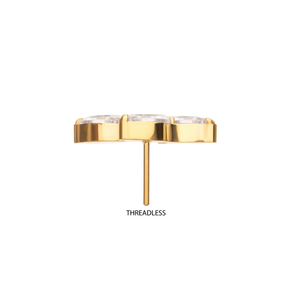 24Kt Gold PVD Titanium Threadless Vine Shape Top with 3-Tier Full Clear CZ Gem Marquise