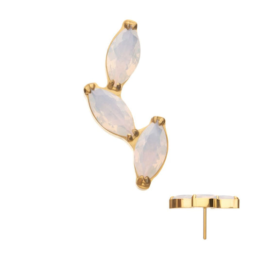 24Kt Gold PVD Titanium Threadless Vine Shape Top with 3-Tier Full Opalite Marquise