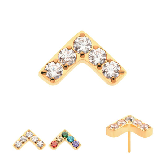 24Kt Gold PVD Titanium Threadless Prong Set  5 Round CZ Chevron Shape Top