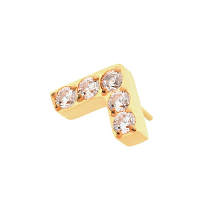 24Kt Gold PVD Titanium Threadless Prong Set  5 Round CZ Chevron Shape Top