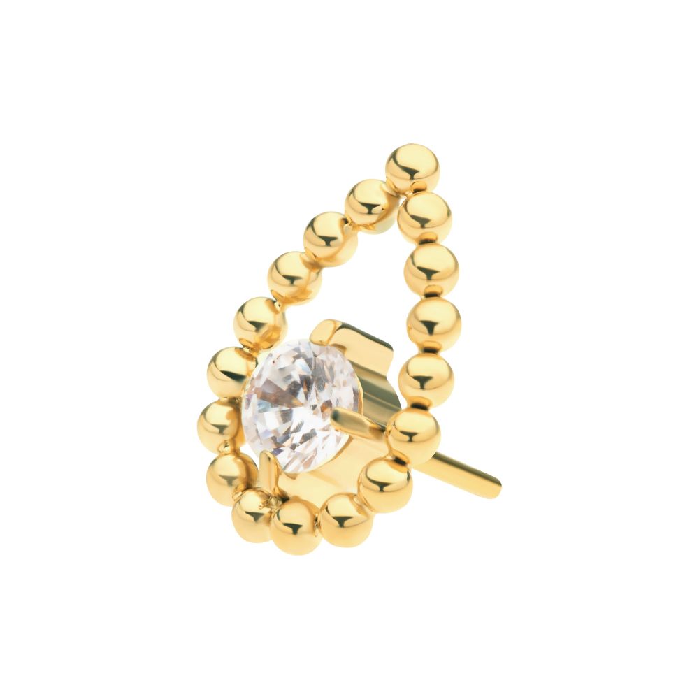 24Kt Gold PVD Titanium Threadless Hollow Teardrop Shape Beads with Prong Set CZ Top
