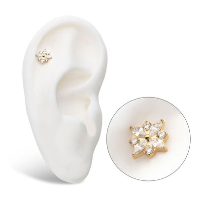 24Kt Gold PVD Titanium Threadless with 4 Marquise & 4 Round CZ Flower Shape Top