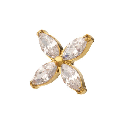 24Kt Gold PVD Titanium Threadless 4-Marquise Flower Gem Top