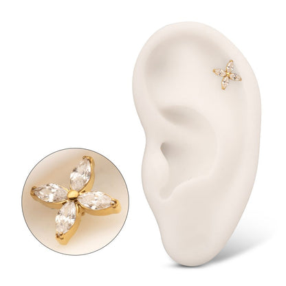 24Kt Gold PVD Titanium Threadless 4-Marquise Flower Gem Top