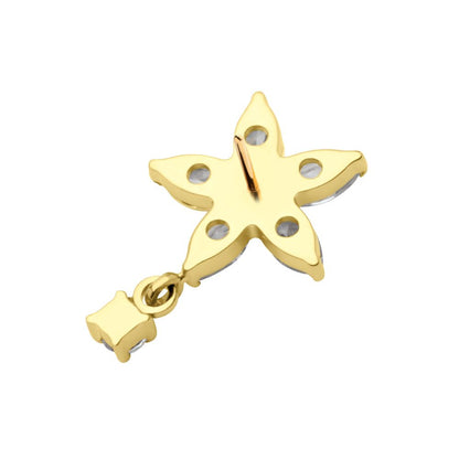 24Kt Gold PVD Titanium Threadless 5 Marquise CZ Flower Shape Top with Dangle Prong Set Round CZ