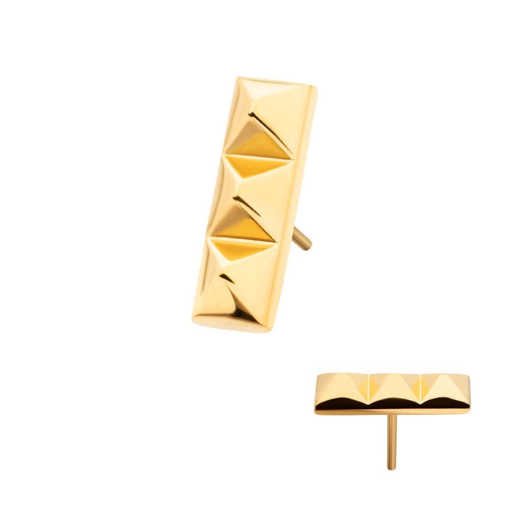 24Kt Gold PVD Titanium Threadless 3 Pyramid Stud Top