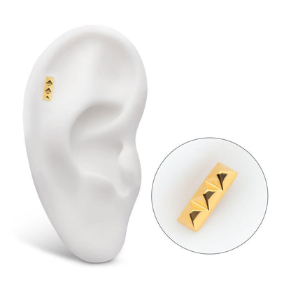 24Kt Gold PVD Titanium Threadless 3 Pyramid Stud Top